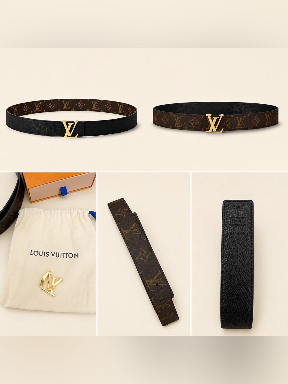 Authentic Louis Vuitton woman’s  Reversible Monogram Black/Brown LV Belt